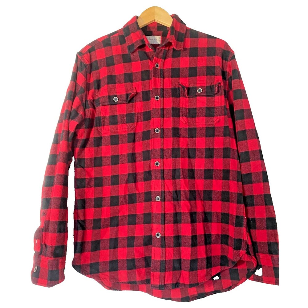 JACHS Flannel Shirt Men’s Plaid Buffalo Check Long Sleeve Button Red Hvy -Size L